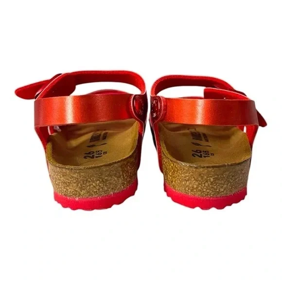 BIRKENSTOCK RIO KIDS SOFT METALLIC RED SANDALS 26 EU 8 US - Picture 2 of 8